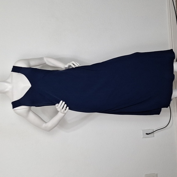 Tahari NEW Minimalist Navy Blue Babydoll V-Neck Lagenlook Cocktail Maxi Dress S - Picture 1 of 13